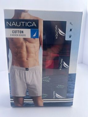 Nautica 3-Pack Cotton Woven Boxers - White, Red, Black